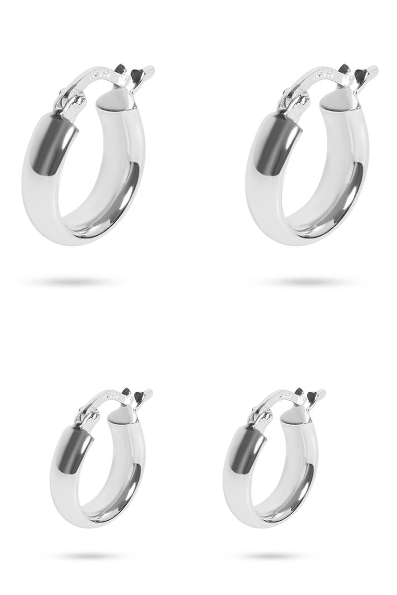 Set of 2 Chunky Hoop Earrings, Main, color, SILVER