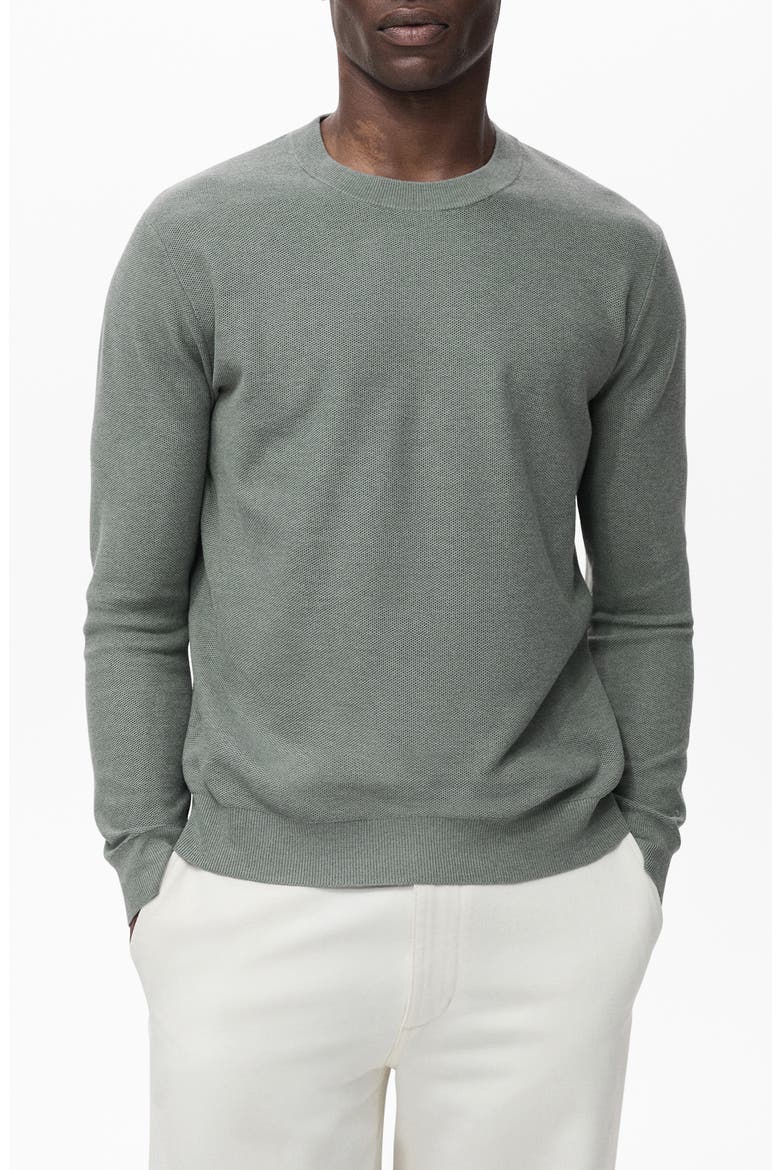 Crewneck Piqué Sweater, Main, color, FOREST GREEN