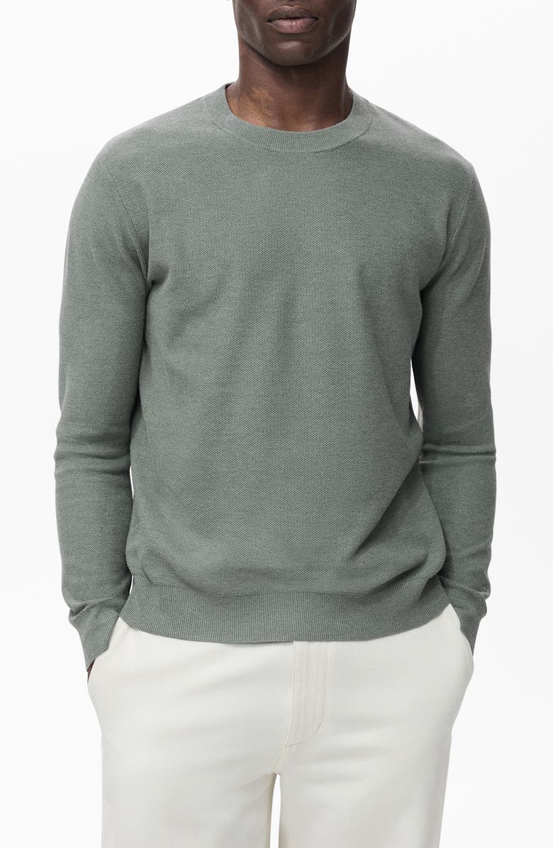 MANGO Crewneck Piqué Sweater, Main, color, Forest Green