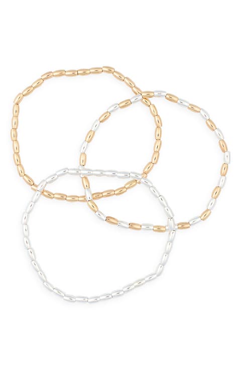 Set of 3 Metal Bead Stretch Bracelets