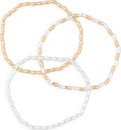 Leith Set of 3 Metal Bead Stretch Bracelets
