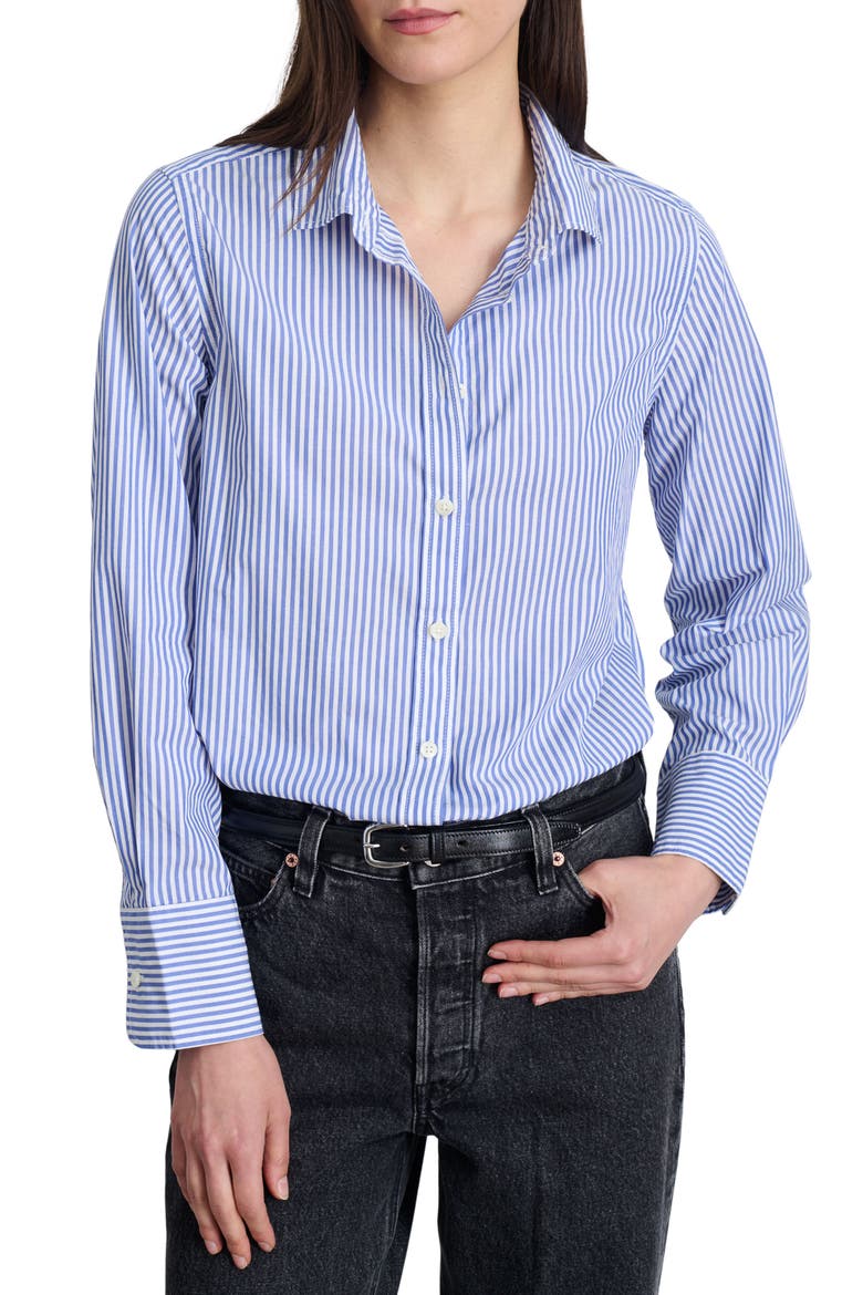 Val Stripe Poplin Button-Up Shirt, Main, color, BLUE/ WHITE