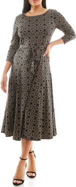 Nina Leonard Crewneck Three-Quarter Sleeve Midi Dress