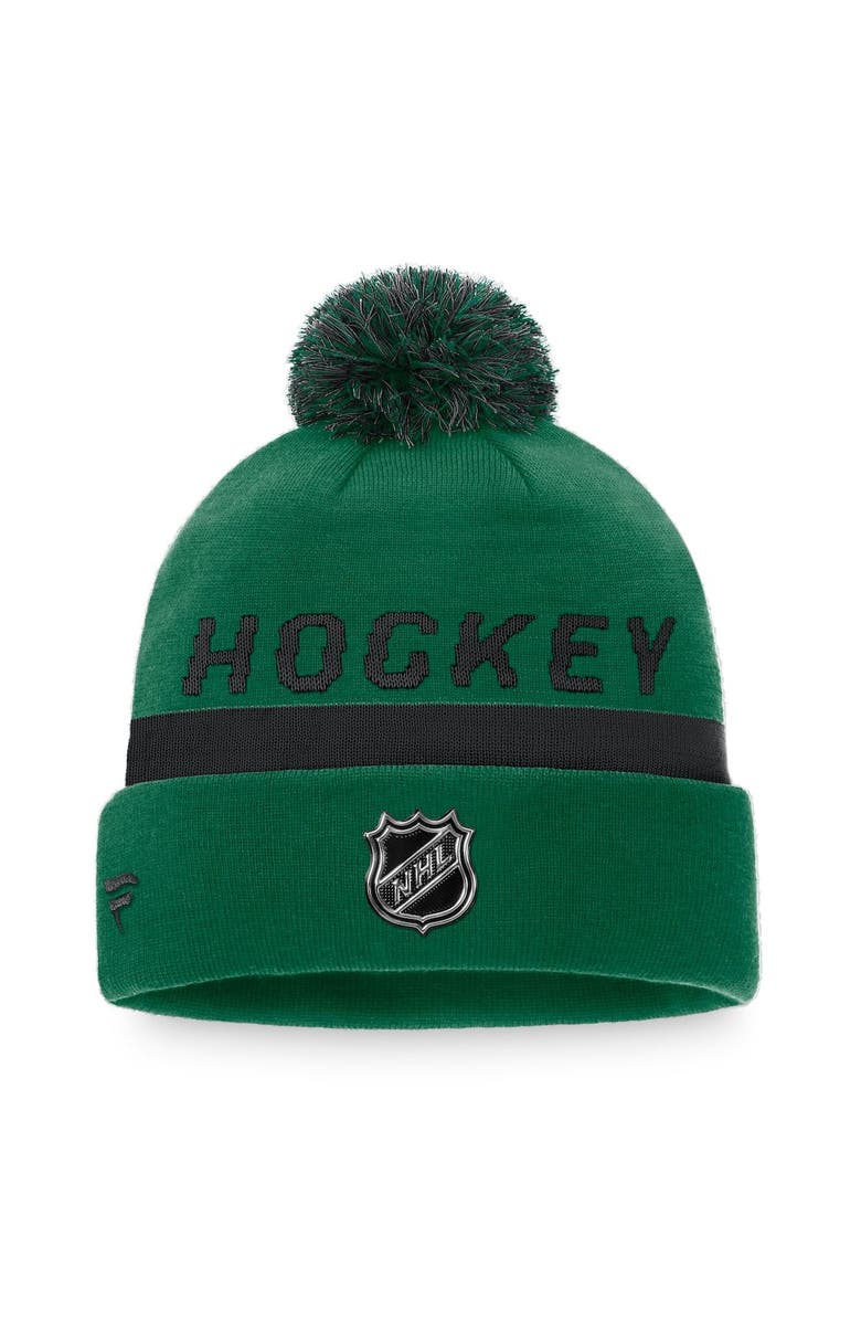 FANATICS Men's Fanatics Branded Kelly Green/Black Dallas Stars Authentic Pro Team Locker Room Cuffed Knit Hat with Pom, Alternate, color, 
