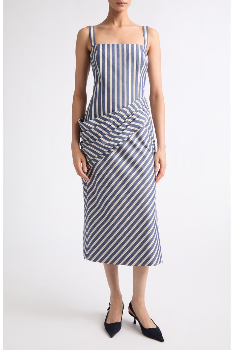 Stripe Draped Cotton Sundress, Main, color, BLUE MULTI
