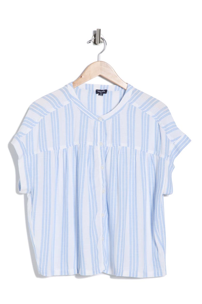 Short Sleeve Button-Up Top, Alternate, color, STEEL BLUE/ WHITE