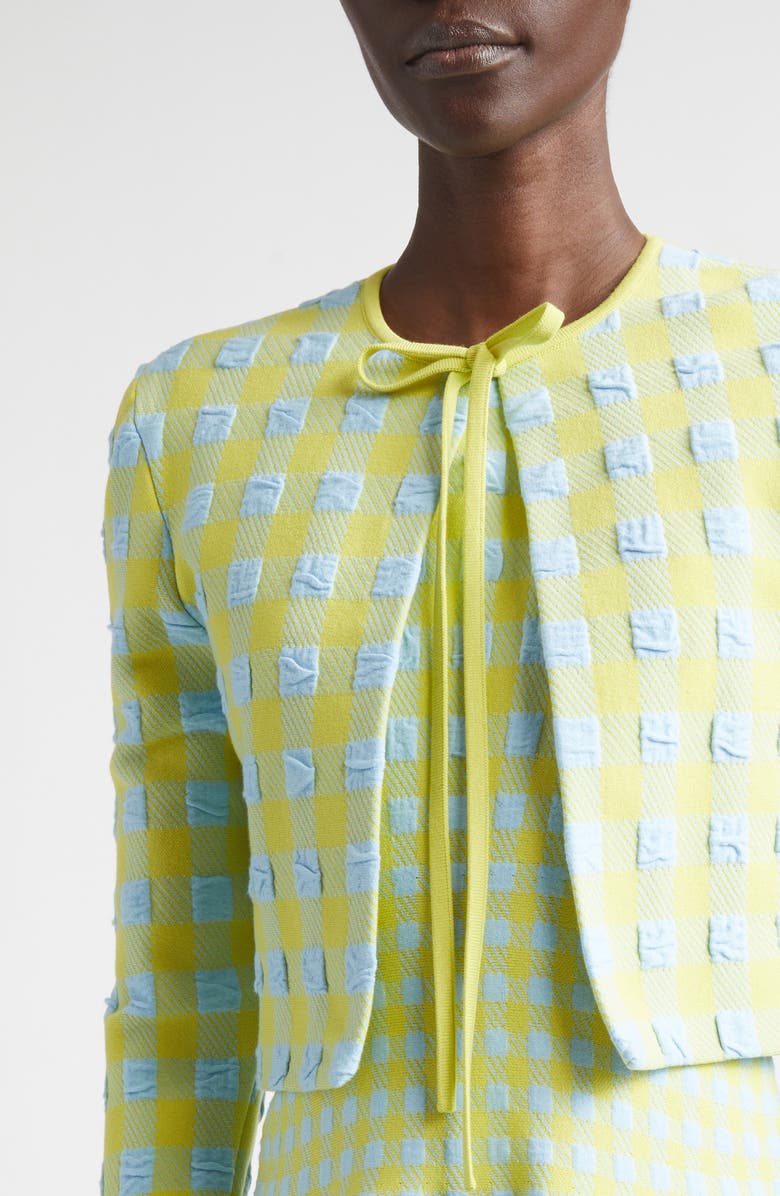 Oscar de la Renta Crop Gingham Jacquard Cardigan, Alternate, color,