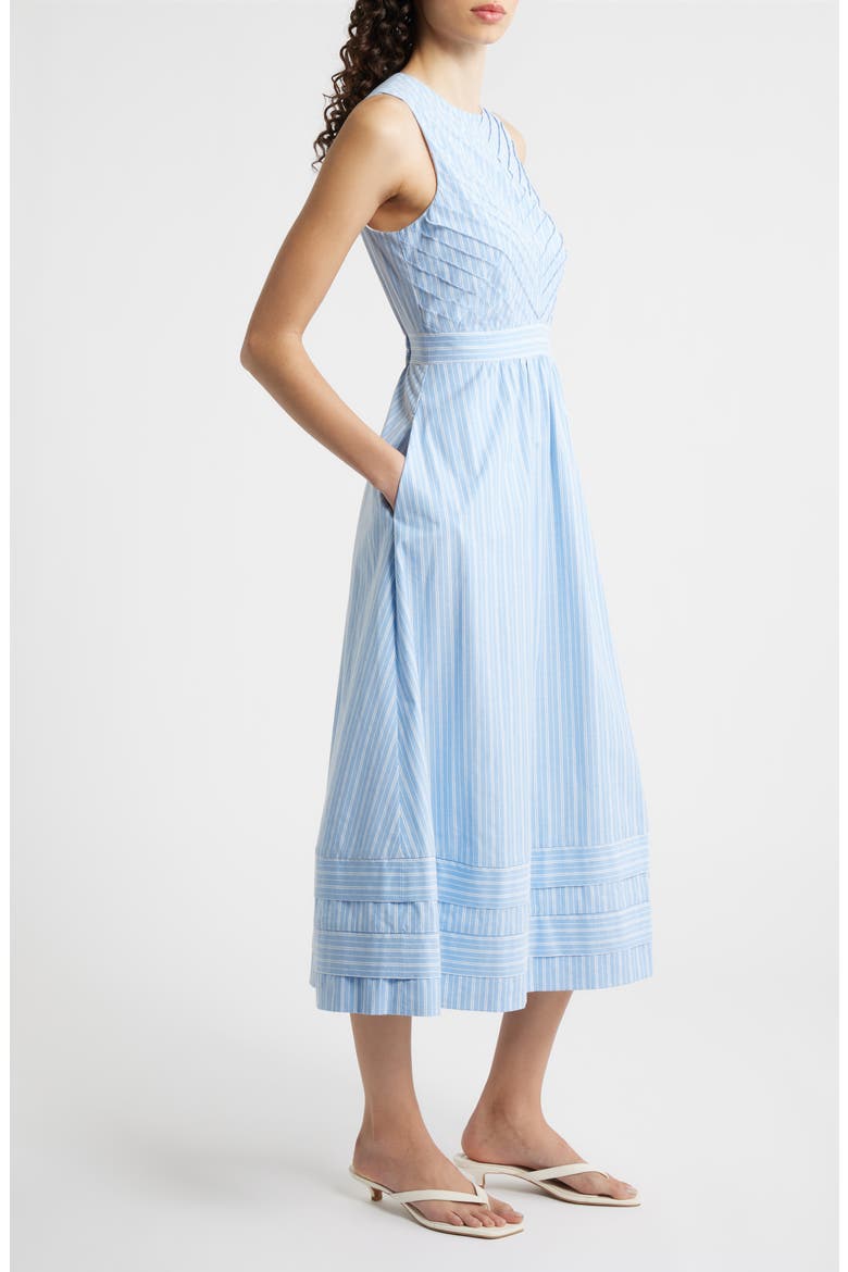 Stripe Sleeveless Cotton Blend Midi Dress, Alternate, color, BLUE WHITE