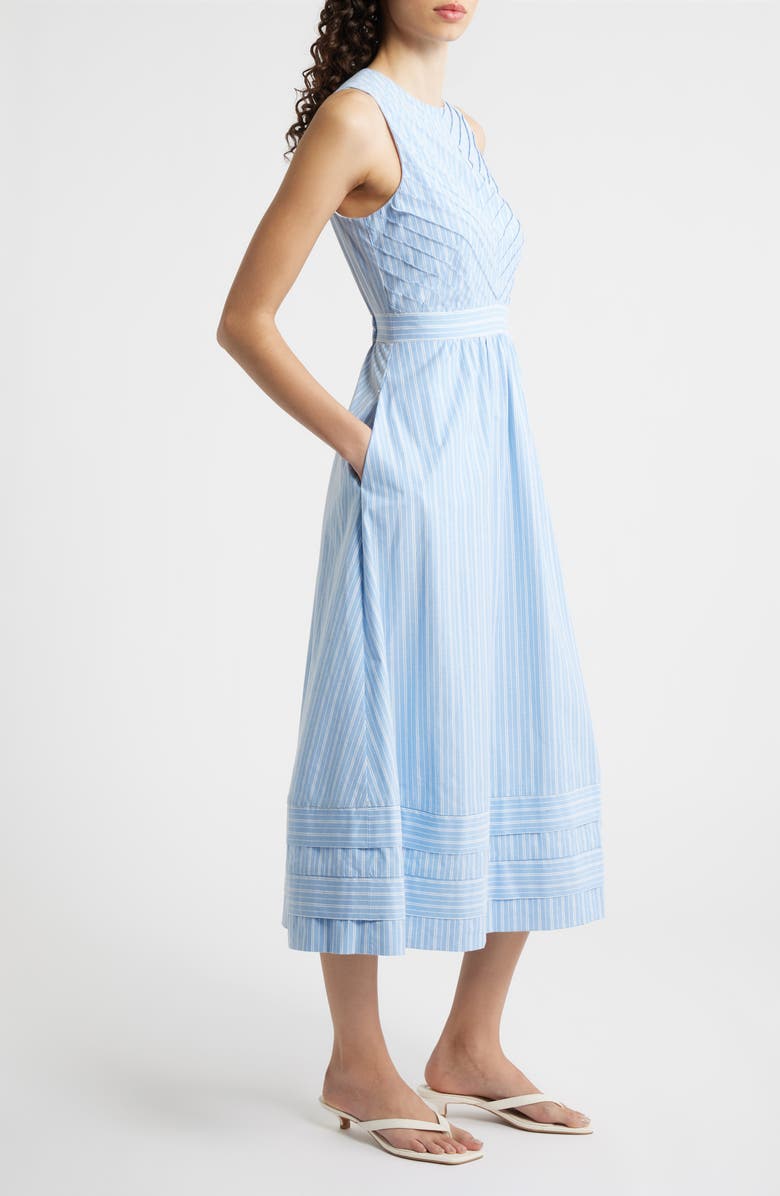Eliza J Stripe Sleeveless Cotton Blend Midi Dress, Alternate, color, Blue White