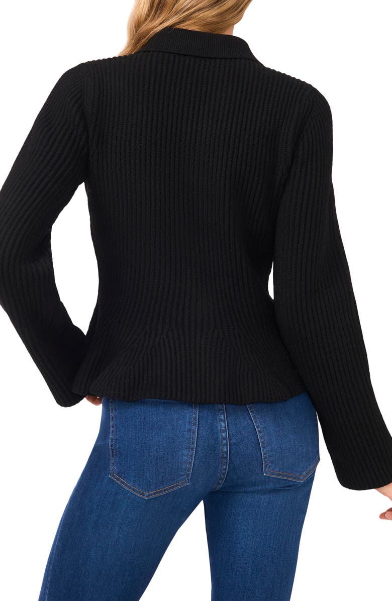 Ted Baker Peplum Detail Rib Cardigan, Alternate, color, Rich Black