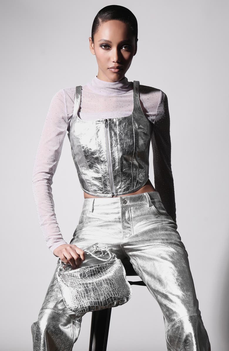 Walter Baker Hazel Mini Hobo Crossbody Bag, Alternate, color, Platinum Croc Embossed