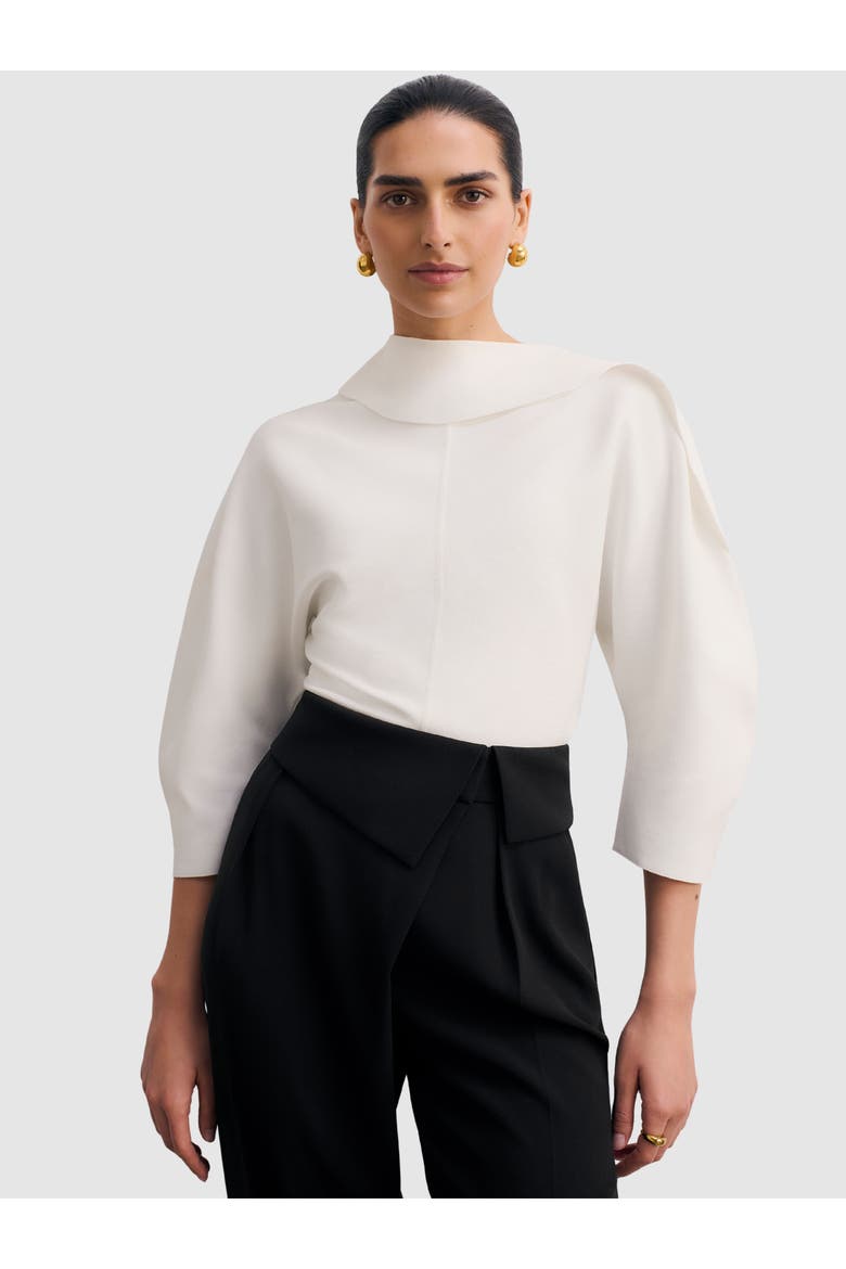 Riesi Asymmetric Neck Knit Top, Main, color, White