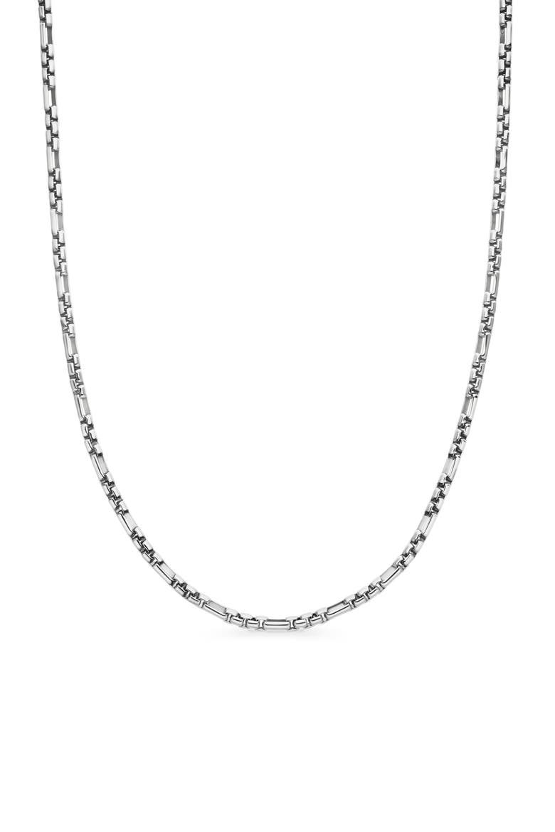 Men's Open Station Box Chain Necklace in Sterling Silver, 3mm, Main, color, SILVER
