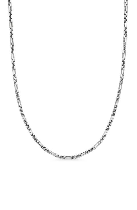 Men's Open Station Box Chain Necklace in Sterling Silver, 3mm
