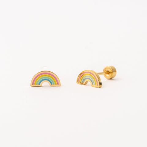 Pastel Rainbow Long Post Hypoallergenic Flatback Stud Earrings