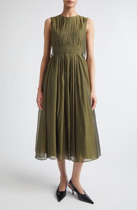 Fit & Flare Silk Blend Organza Midi Dress