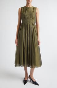 Max Mara Fit & Flare Silk Blend Organza Midi Dress