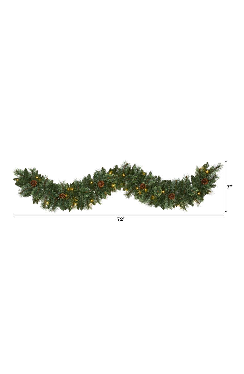 NEARLY NATURAL 6-ft White Mountain Pine Artificial Garland with 35 White Warm LED Lights and Pinecones, Alternate, color, Green