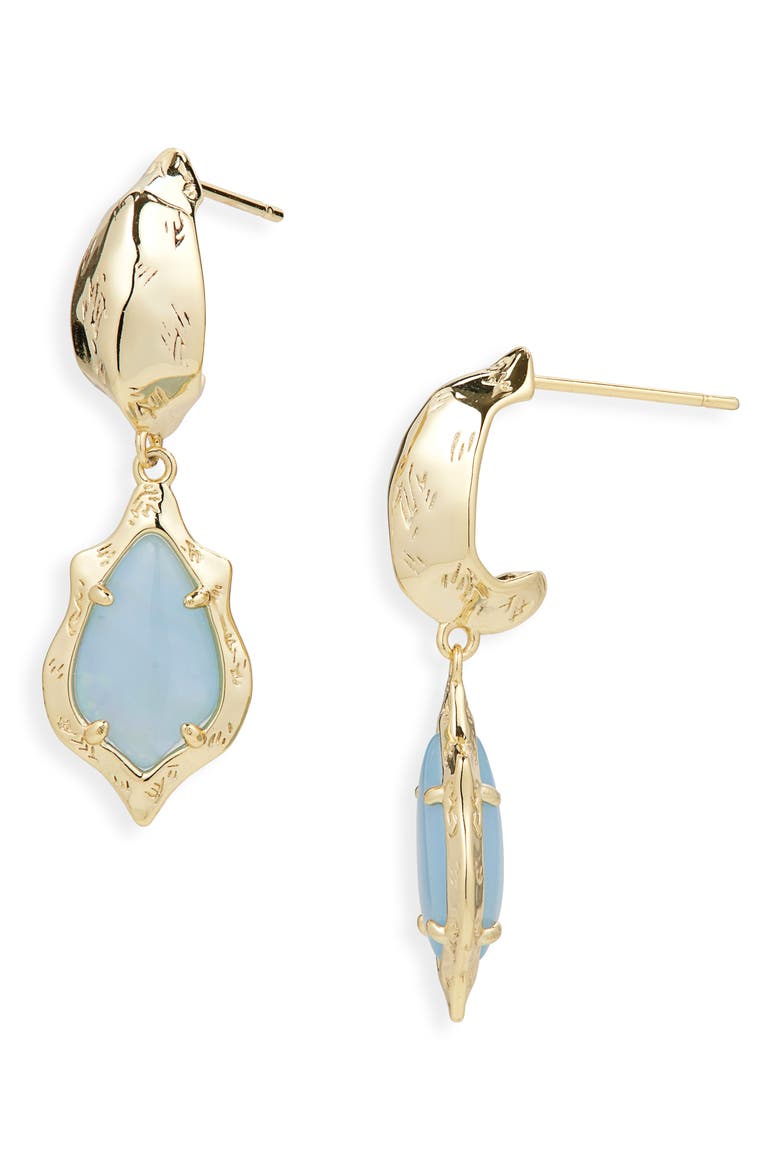 Adriana Scallop Huggie Hoop Earrings, Main, color, GOLD SKY BLUE ABALONE