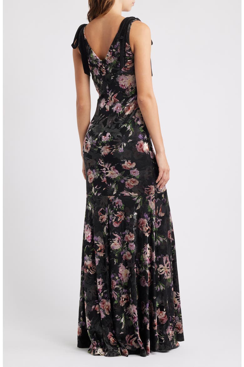 Coraline Velvet Shoulder Sleeveless Gown, Alternate, color, BLACK FLORAL