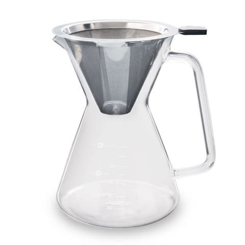 Glass Pour Over Carafe w/ Reusable Filter, 600ml