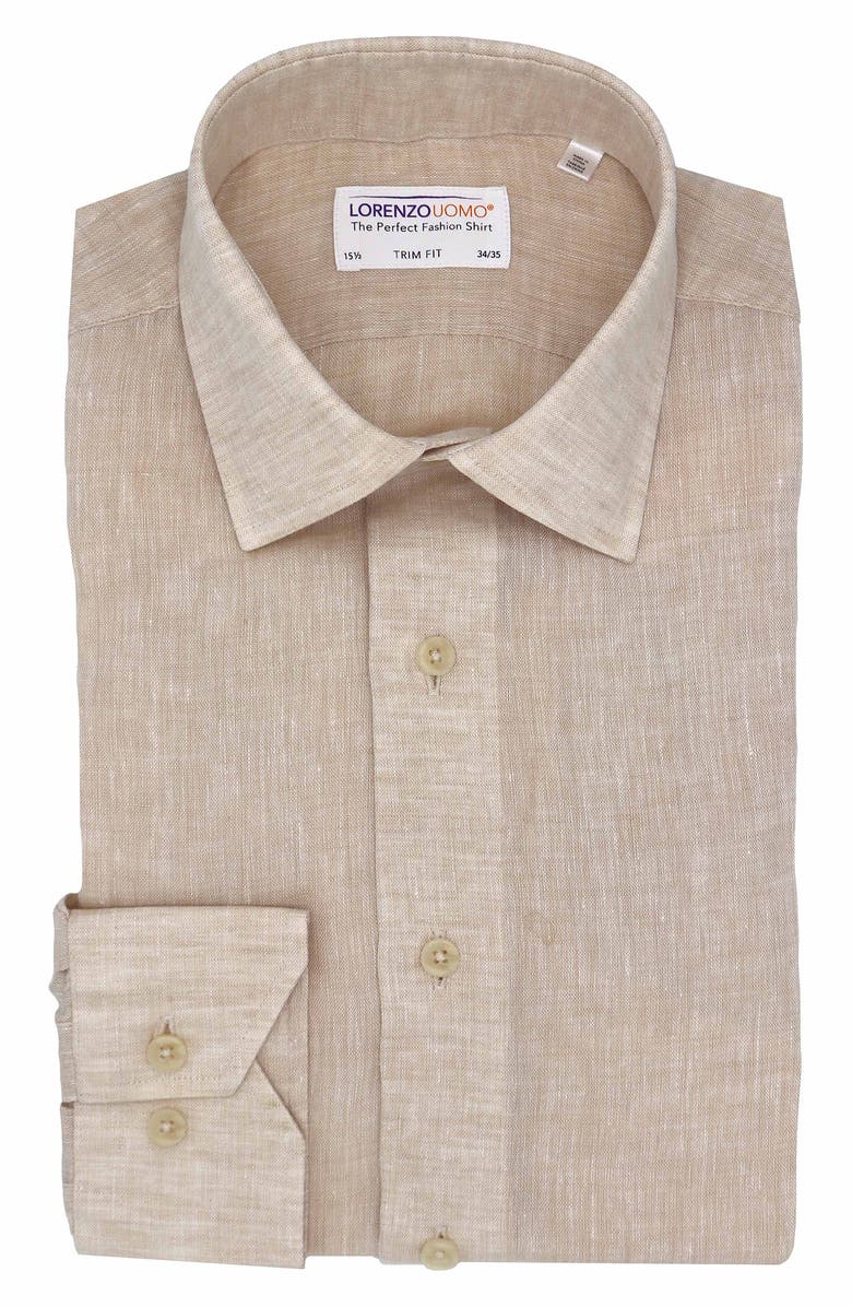 Lorenzo Uomo Solid Linen Trim Fit Dress Shirt, Main, color, 