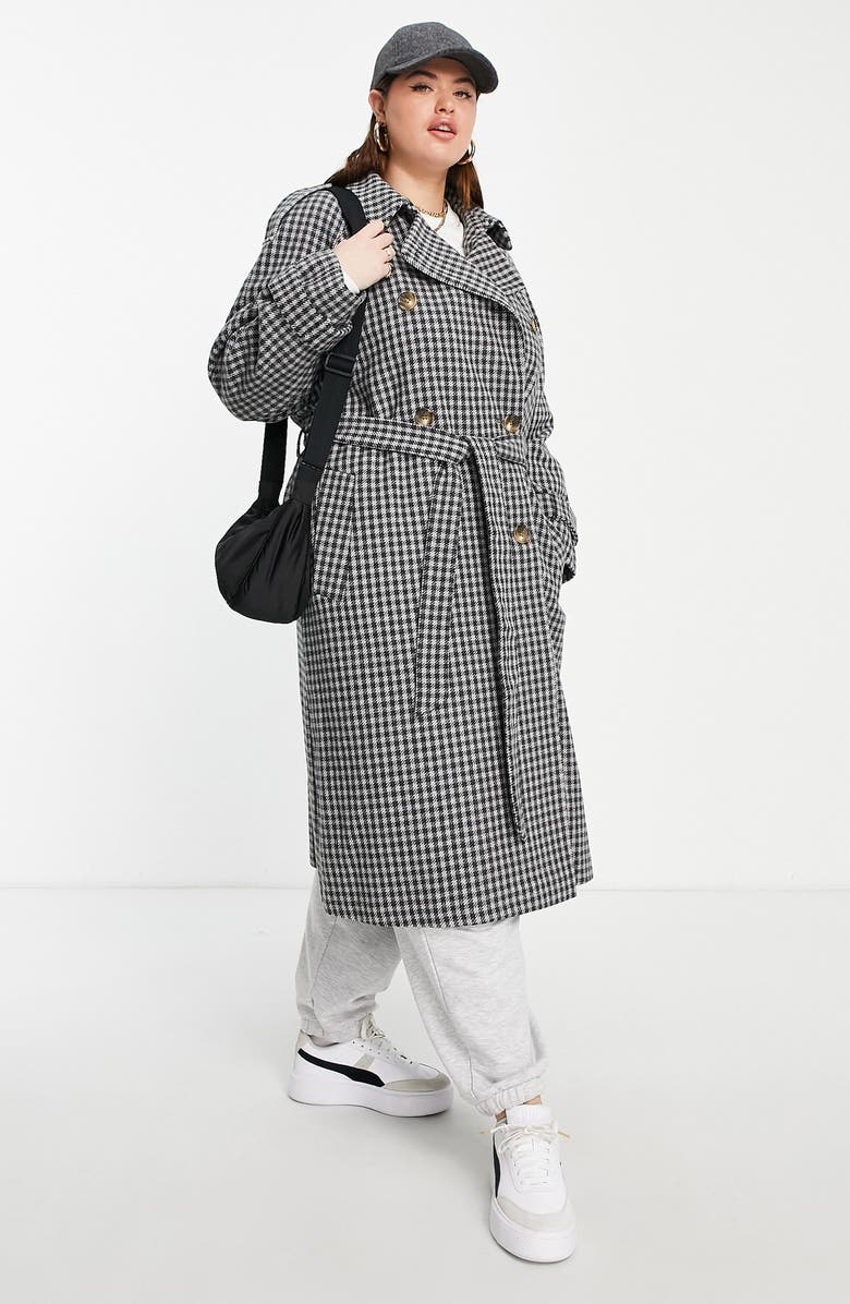 ASOS DESIGN Curve Houndstooth Belted Trench Coat, Alternate, color, 