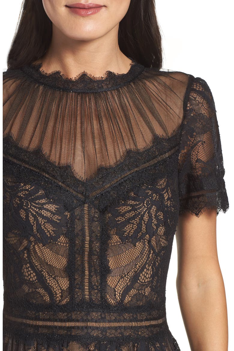 Lace Midi Dress, Alternate, color, BLACK/ NUDE