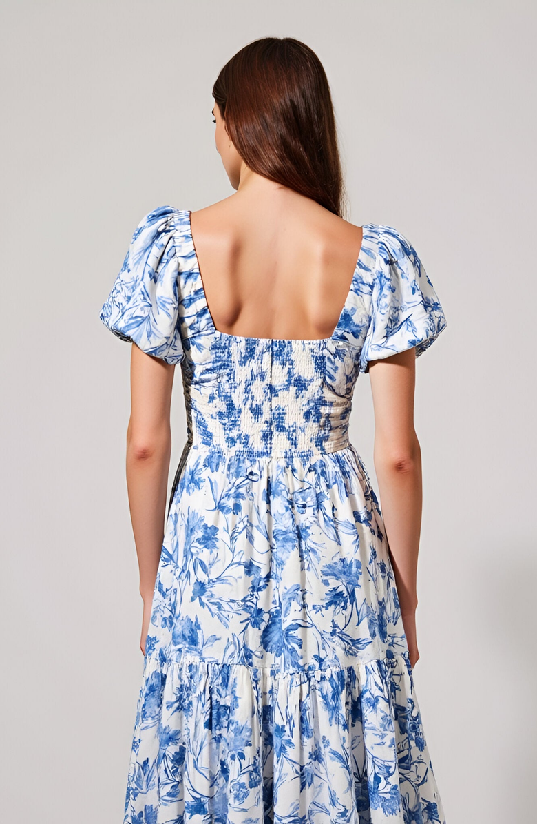 Modenaire Floral Print Puff Sleeve Maxi Dress, Alternate, color, 