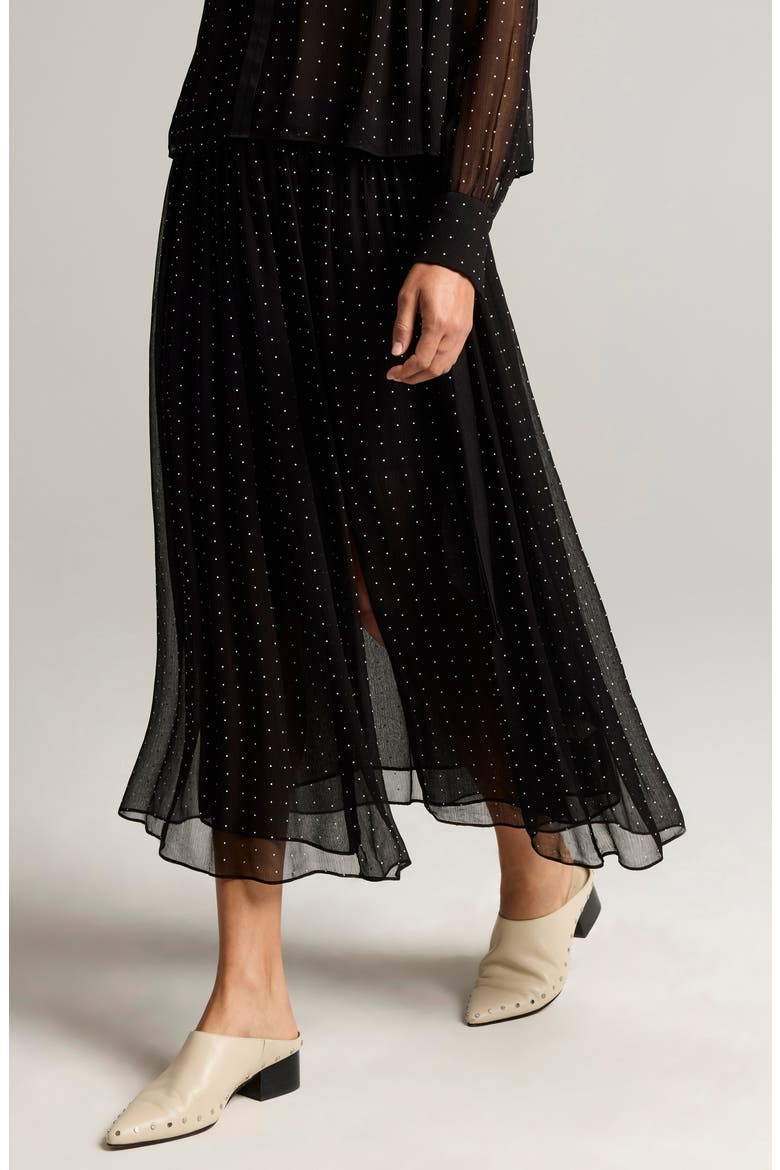 Heat Set Dot Sheer Midi Skirt, Alternate, color, BLACK