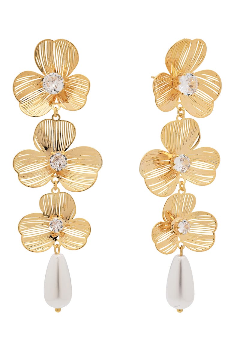 Solana Bloom Faux Pearl Drop Earrings, Main, color, GOLD