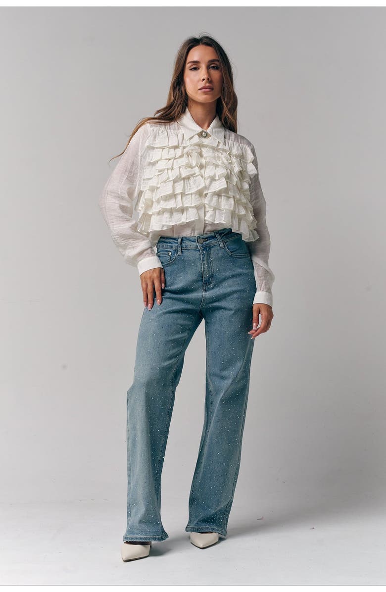 Le Fafo Rhinestone Straight Denim, Alternate, color, Light Blue