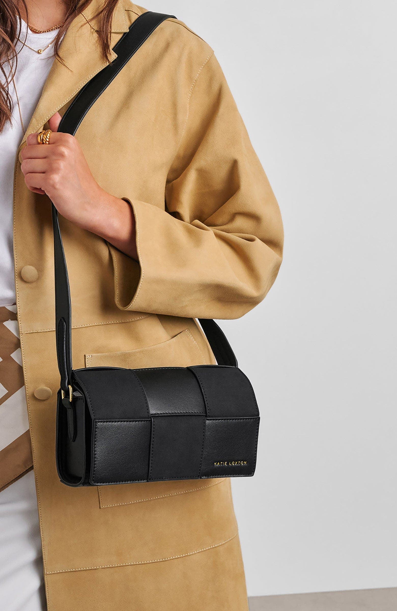 Katie Loxton Taya Crossbody Bag, Alternate, color, Black / Black Suedette