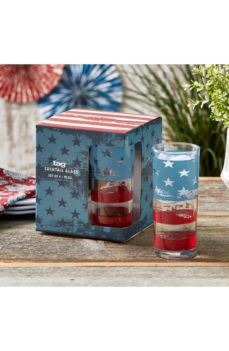 tag Patriotic America Flag Highball Glasses Set of Four, Alternate, color, Blue