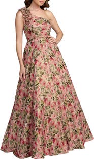 Mac Duggal One Shoulder Velvet Floral Ball Gown