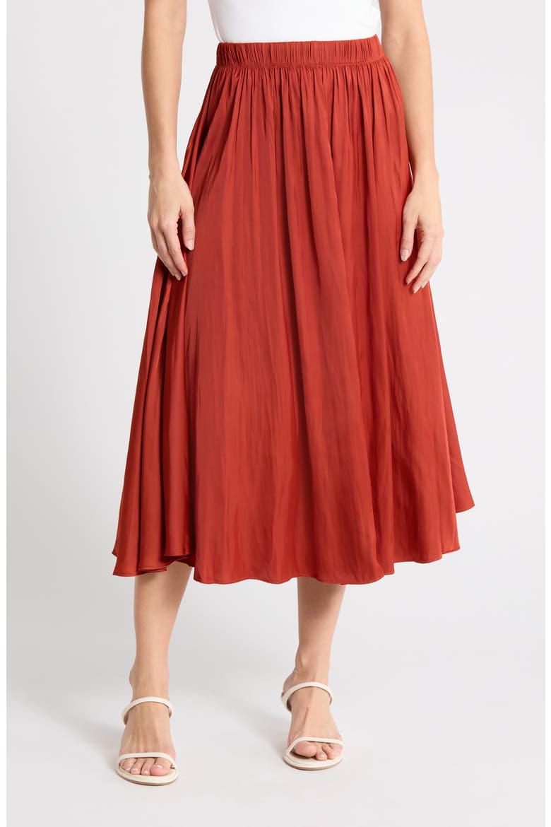 Pleated Midi Skirt, Main, color, HENNA