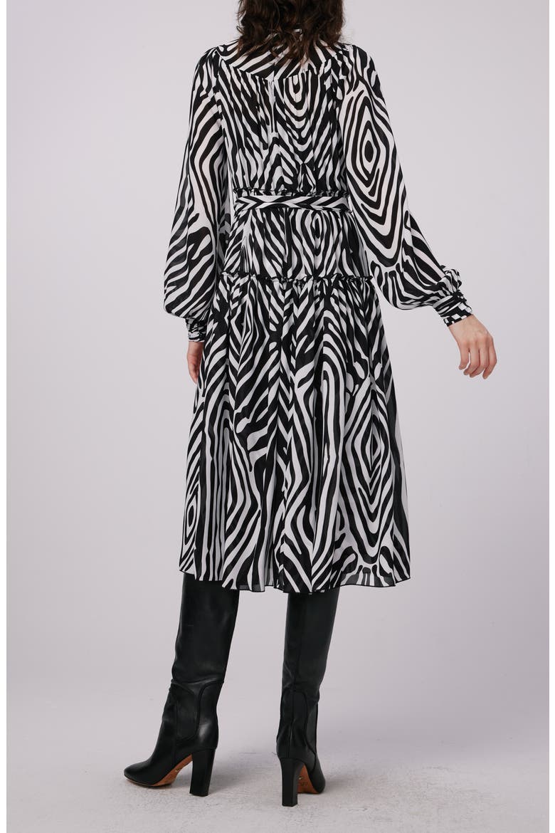 Kent Zebra Print Long Sleeve Midi Dress, Alternate, color, ZEBRA IVORY LG