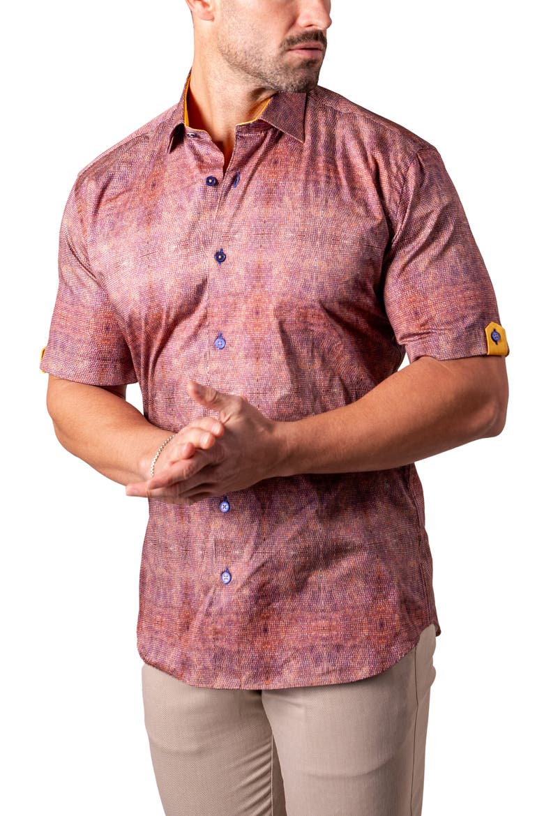 Galileo Resistance2223 Brown Short Sleeve Cotton Button-Up Shirt, Alternate, color, BROWN
