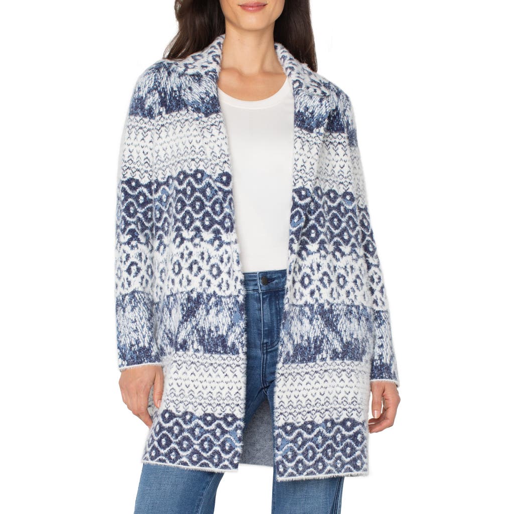 Liverpool Los Angeles Longline Open Front Jacquard Cardigan In Blue
