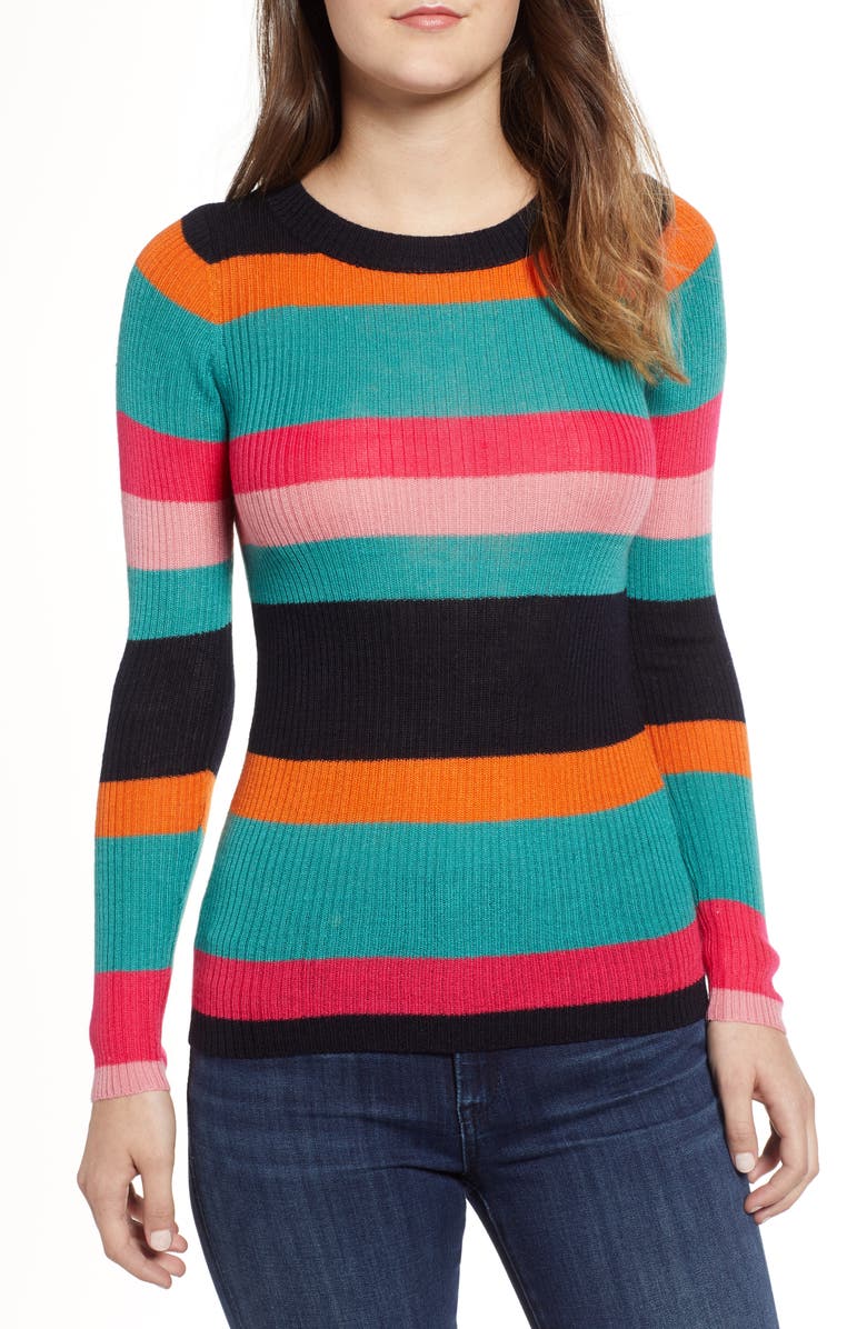 Cotton Emporium Rainbow Skivvy Stripe Sweater, Main, color, 