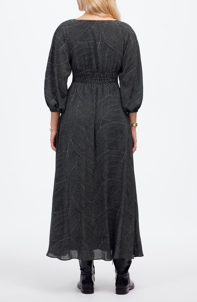 Madewell Geo Dot Print Balloon Sleeve Georgette Midi Dress, Alternate, color, Pindot Arches True Black