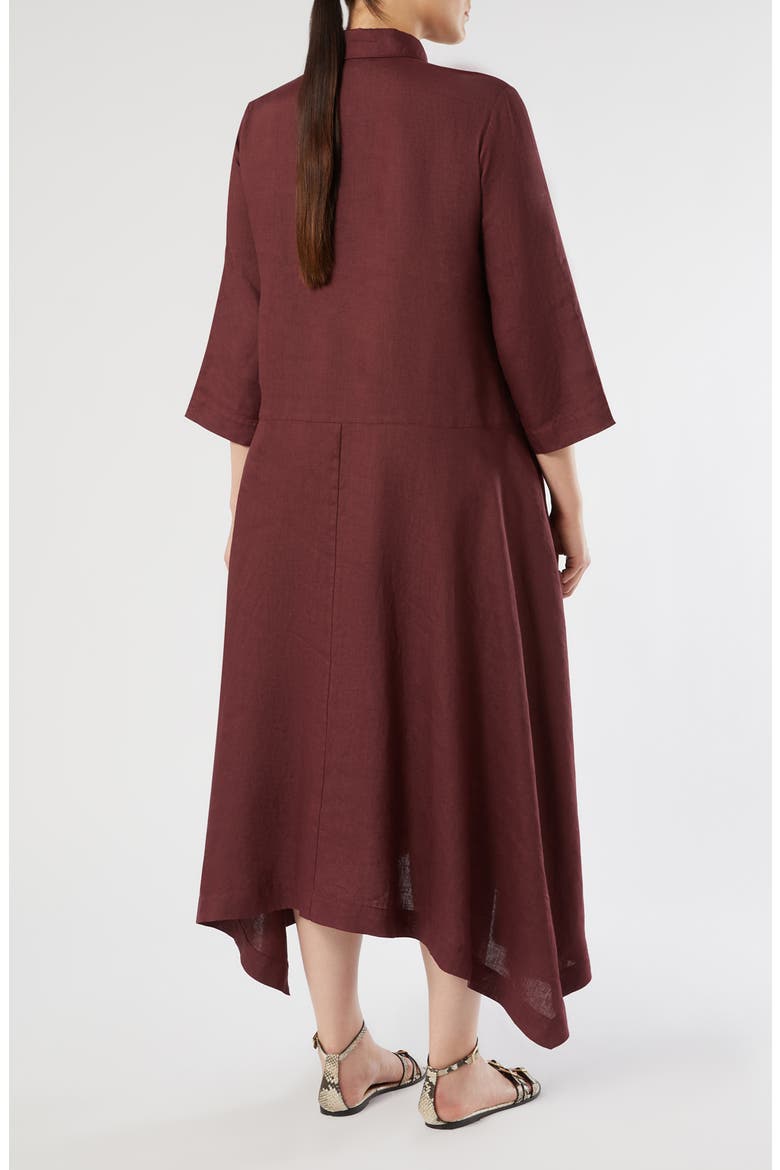 Valpe Shark Bite Hem Linen Maxi Shirtdress, Alternate, color, BORDEAUX