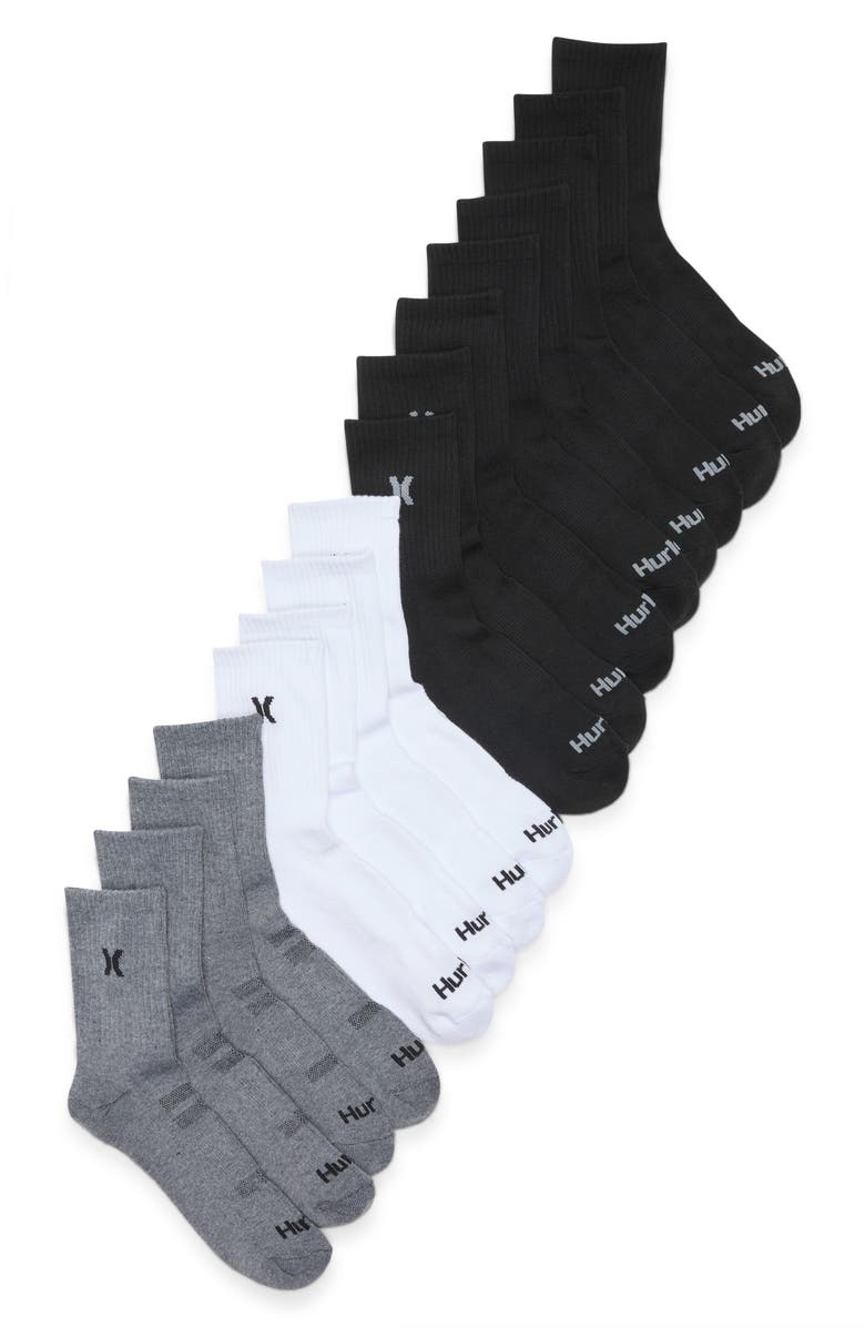 Hurley 8-Pack Terry Quarter Cut Socks, Main, color, Grey/ Black