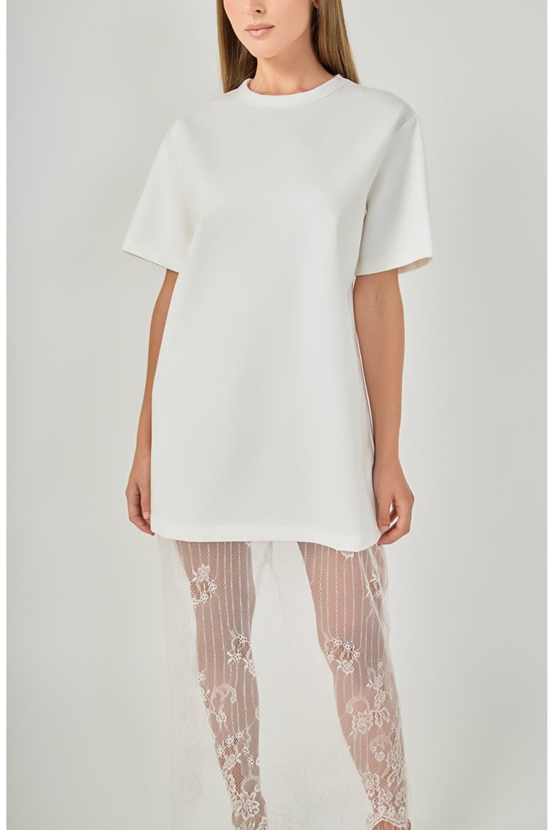Mixed Lace T-Shirt Midi Dress, Alternate, color, OFF WHITE