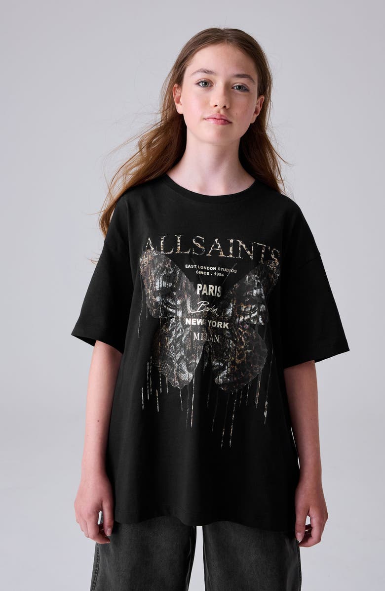 smALLSAINTS by ALLSAINTS Kids' Butterfly Oversize Cotton Graphic T-Shirt, Alternate, color, Black