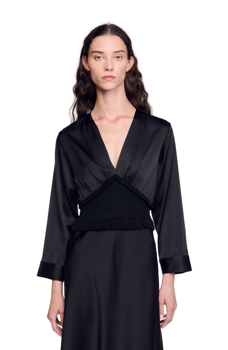 SANDRO Long satin-effect dress, Alternate, color, 