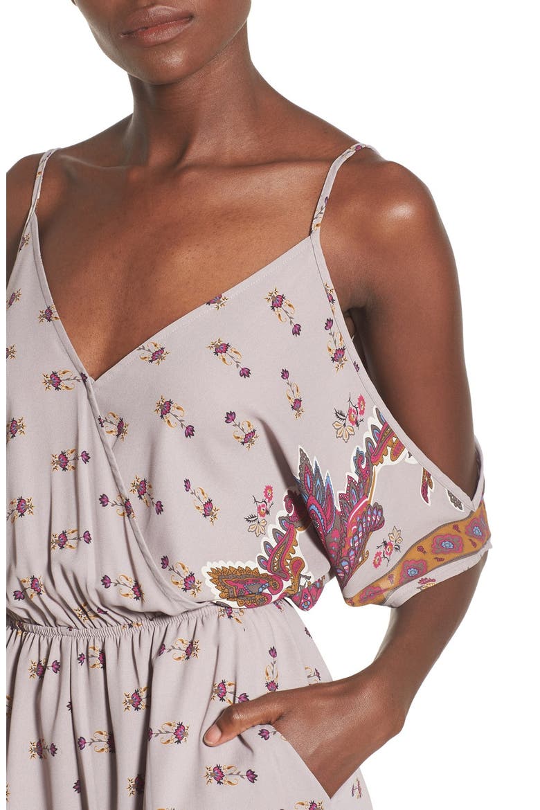 Cold Shoulder Romper, Alternate, color, GREY MULTI FLORAL