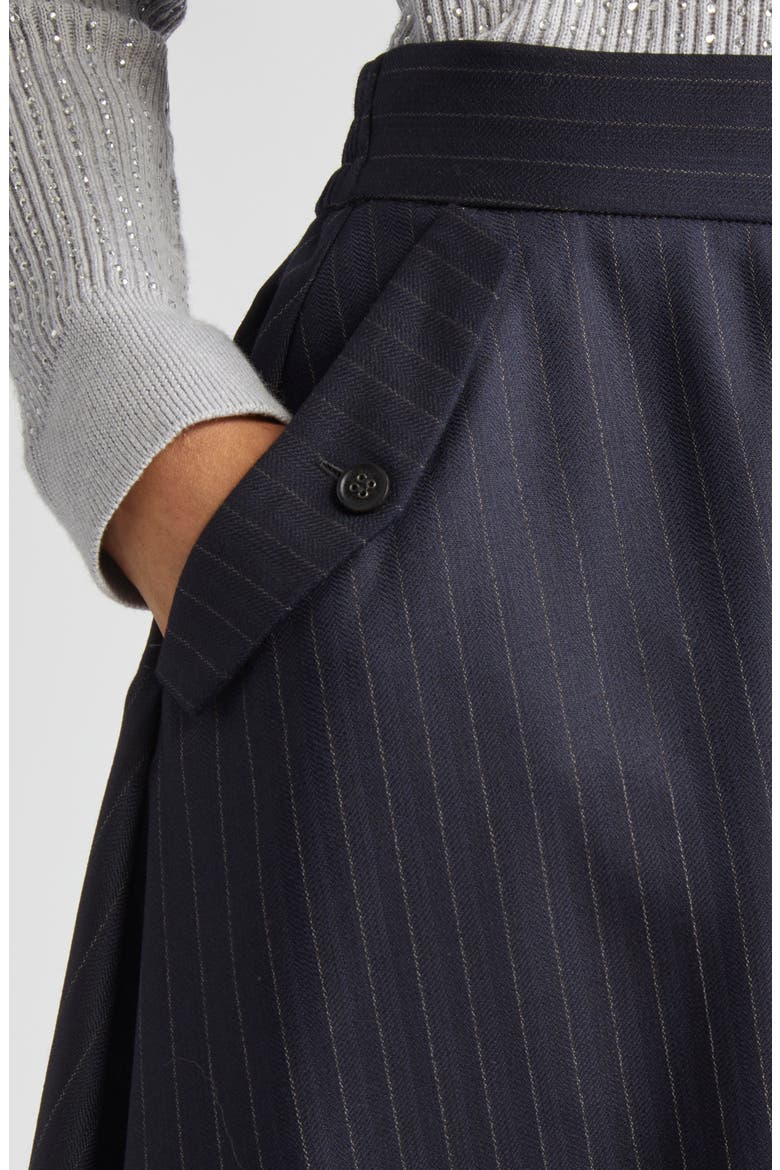 Journey Pinstripe Wool Blend Circle Skirt, Alternate, color, DARK NAVY