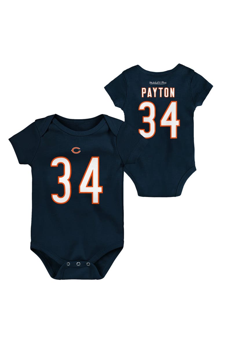 Mitchell & Ness Newborn & Infant Mitchell & Ness Walter Payton Navy Chicago Bears Retro Name & Number Bodysuit, Alternate, color,