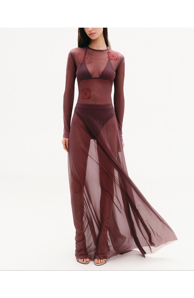 Malva Florea Flowy Mesh Maxi Skirt, Alternate, color, Dark Plum